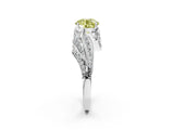 White gold Fancy Yellow Round Cut Diamond Solitaire Ring with Prong Setting and Twisted Pavé Band_2