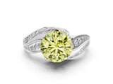 White gold Fancy Yellow Round Cut Diamond Solitaire Ring with Prong Setting and Twisted Pavé Band_24