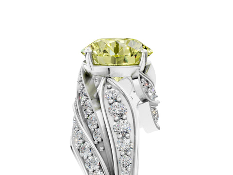 White gold Fancy Yellow Round Cut Diamond Solitaire Ring with Prong Setting and Twisted Pavé Band_29