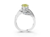 White gold Fancy Yellow Round Cut Diamond Solitaire Ring with Prong Setting and Twisted Pavé Band_3