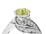 White gold Fancy Yellow Round Cut Diamond Solitaire Ring with Prong Setting and Twisted Pavé Band_4