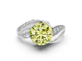 White gold Fancy Yellow Round Cut Diamond Solitaire Ring with Prong Setting and Twisted Pavé Band