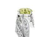 White gold Fancy Yellow Round Cut Diamond Solitaire Ring with Prong Setting and Twisted Pavé Band_5