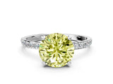 White gold Fancy Yellow Round Cut Diamond Solitaire Ring with Round  Pavé Band and Prong Setting_72
