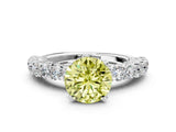 White gold Fancy Yellow Round Cut Diamond Solitaire Ring with Shared Prong Pavé Band and Four-Prong Setting_33