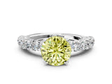 White gold Fancy Yellow Round Cut Diamond Solitaire Ring with Shared Prong Pavé Band and Four-Prong Setting_45