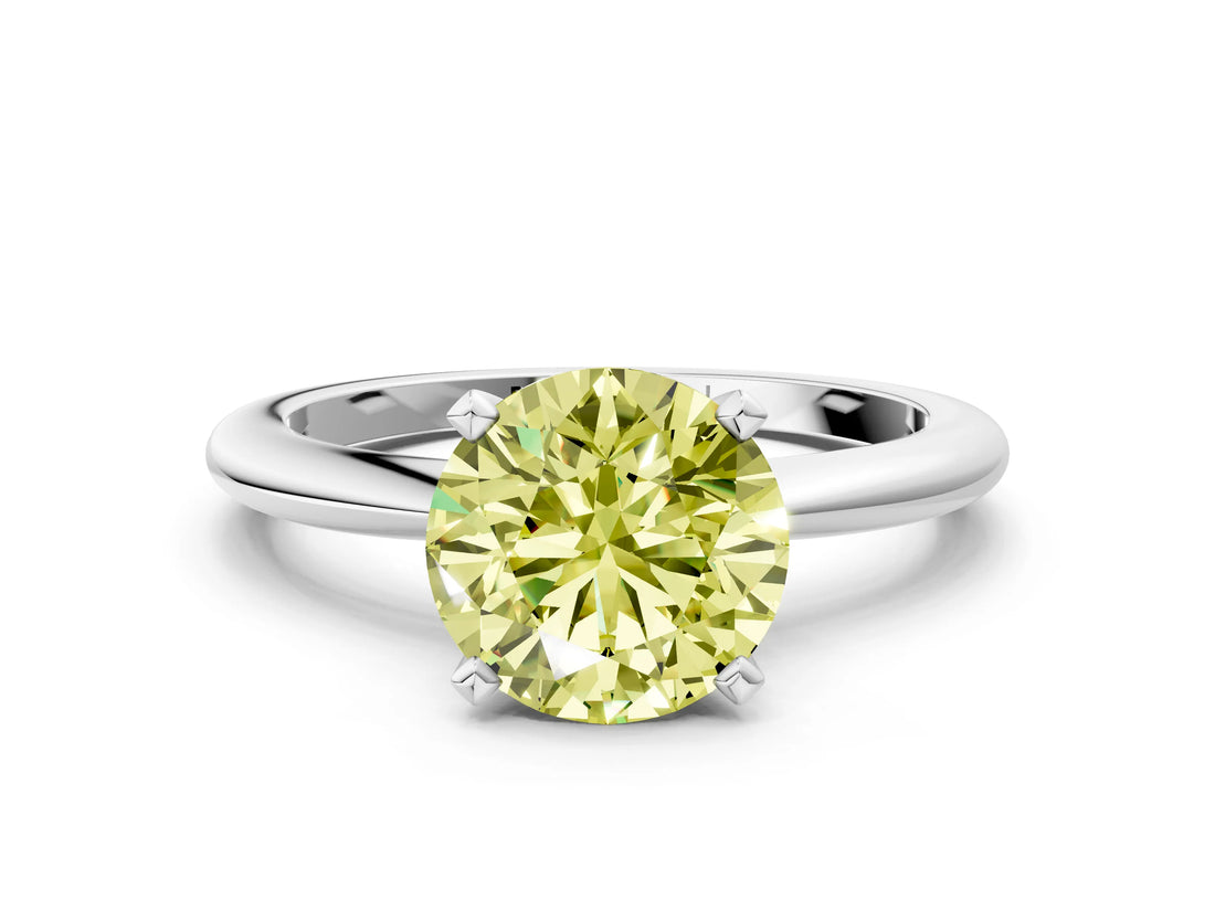 White gold Fancy Yellow Round Cut Diamond Solitaire Ring with Six-Prong Setting and Classic Band_35