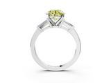 White gold Fancy Yellow Round  Cut Diamond Solitaire Ring with Tapered Baguette Accents and Four-Prong Setting_3