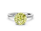 White gold Fancy Yellow Round Cut Diamond Solitaire Ring with Thin Band and Prong Setting_25