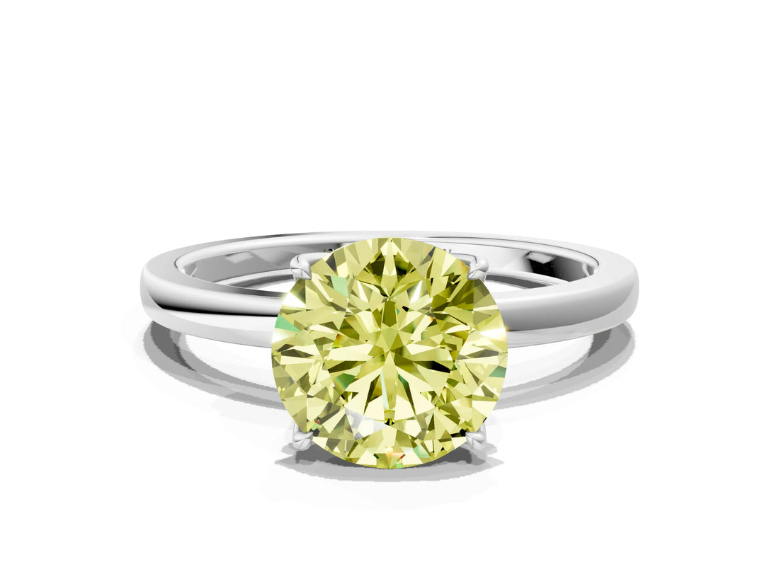 White gold Fancy Yellow Round Cut Diamond Solitaire Ring with Thin Band and Prong Setting_49