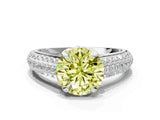 White gold Fancy Yellow Round Cut Diamond Solitaire Ring with Three-Row Pavé Band and Four-Prong Setting_29