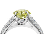 White gold Fancy Yellow Round Cut Diamond Solitaire Ring with Three-Row Pavé Band and Four-Prong Setting_32