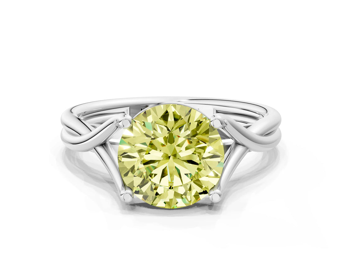 White gold Fancy Yellow Round Cut Diamond Solitaire Twist Band Prong Setting Ring_67