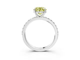 White gold Fancy Yellow Round  Cut Diamond Solitaire with Pave Band and Four-Prong Setting 14