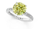 White gold Fancy Yellow Round  Cut Diamond Solitaire with Pave Band and Four-Prong Setting 16