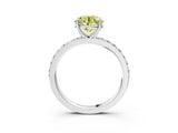 White gold Fancy Yellow Round  Cut Diamond Solitaire with Pave Band and Four-Prong Setting 3