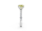 White gold Fancy Yellow Round  Cut Diamond Solitaire with Pave Band and Four-Prong Setting 4