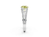 White gold Fancy Yellow Round Cut Diamond Split Shank Ring with Pavé Band and Four-Prong Setting_55