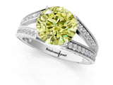White gold Fancy Yellow Round Cut Diamond Split Shank Ring with Pavé Band and Four-Prong Setting_60