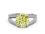 White gold Fancy Yellow Round Cut Diamond Split Shank Ring with Pavé Band and Four-Prong Setting_71