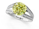 White gold Fancy Yellow Round Cut Diamond Split Shank Ring with Pavé Band and Four-Prong Setting_72