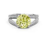 White gold Fancy Yellow Round Cut Diamond Split Shank Ring with Pavé Band and Four-Prong Setting_77