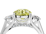 White gold Fancy Yellow Round Cut Diamond Three-Stone Engagement Ring with Prong Setting and Pavé Band_4
