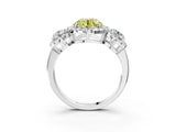 White gold Fancy Yellow Round Cut Diamond Three-Stone Halo Ring with Prong Setting and Pavé Accents_3