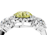 White gold Fancy Yellow Round Cut Diamond Three-Stone Halo Ring with Prong Setting and Pavé Accents_4