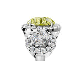 White gold Fancy Yellow Round Cut Diamond Three-Stone Halo Ring with Prong Setting and Pavé Accents_5