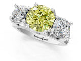 White gold Fancy Yellow Round Cut Diamond Three-Stone Ring with Channel Set Band and Four-Prong Setting_46