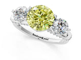 White gold Fancy Yellow Round Cut Diamond Three-Stone Ring with Prong Setting and Pavé Band_1