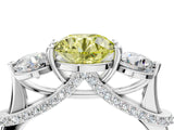 White gold Fancy Yellow Round Cut Diamond Three-Stone Ring with Prong Setting and Pavé Band_4