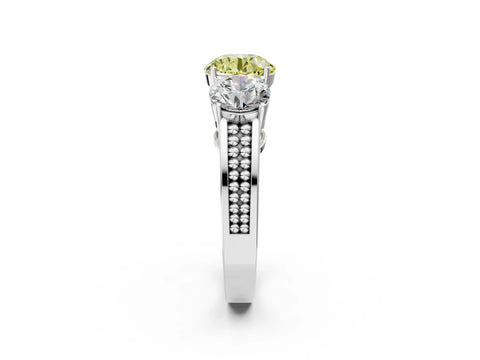 White gold Fancy Yellow Round Cut Diamond Three-Stone Ring with Prong Setting and Textured Band_14