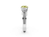 White gold Fancy Yellow Round Cut Diamond Three-Stone Ring with Prong Setting and Textured Band_14