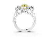 White gold Fancy Yellow Round Cut Diamond Three-Stone Ring with Prong Setting and Textured Band_15