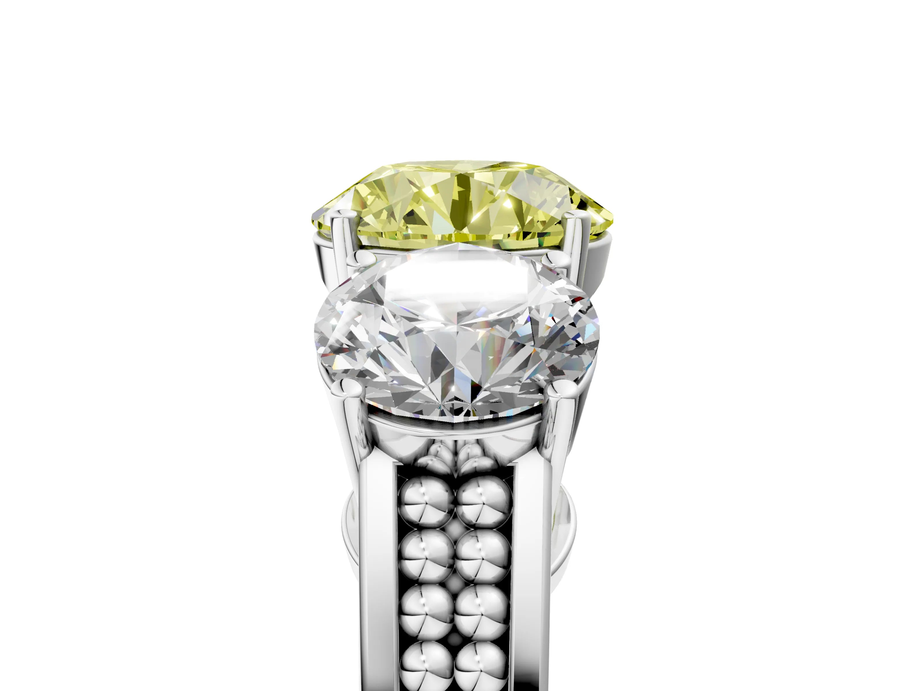 White gold Fancy Yellow Round Cut Diamond Three-Stone Ring with Prong Setting and Textured Band_17