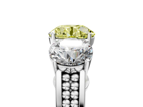White gold Fancy Yellow Round Cut Diamond Three-Stone Ring with Prong Setting and Textured Band_17
