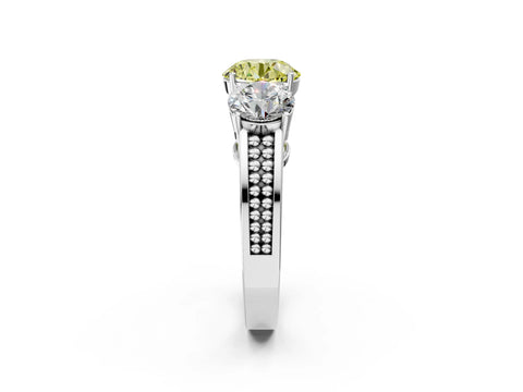 White gold Fancy Yellow Round Cut Diamond Three-Stone Ring with Prong Setting and Textured Band_2