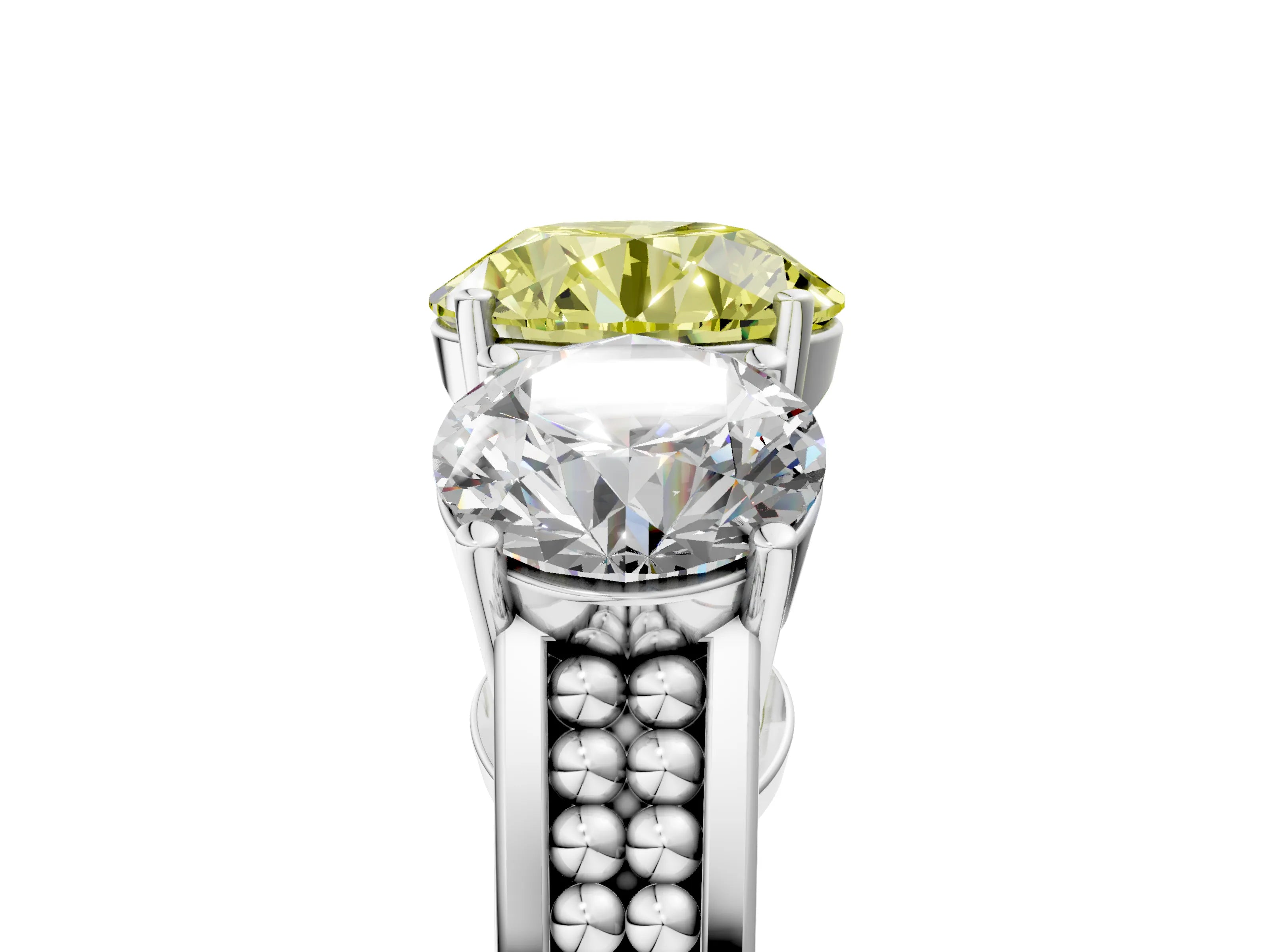 White gold Fancy Yellow Round Cut Diamond Three-Stone Ring with Prong Setting and Textured Band_5