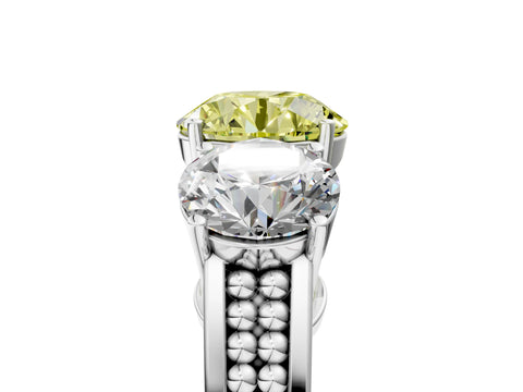 White gold Fancy Yellow Round Cut Diamond Three-Stone Ring with Prong Setting and Textured Band_5