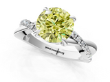 White gold Fancy Yellow Round  Cut Diamond Twist Band Solitaire with Prong Setting_1