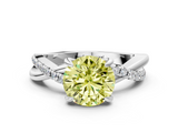 White gold Fancy Yellow Round  Cut Diamond Twist Band Solitaire with Prong Setting