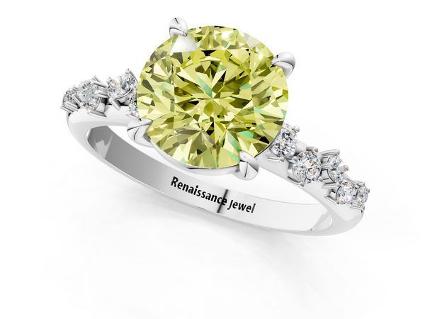 White gold Fancy Yellow Round  Cut Diamond Vine Band with Four-Prong Setting