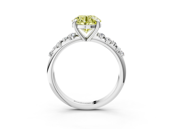 White gold Fancy Yellow Round  Cut Diamond Vine Band with Four-Prong Setting