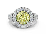 White gold Fancy Yellow Round  Cut Double Halo Diamond Engagement Ring with Pave Band and Four-Prong Setting_37