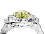 White gold Fancy Yellow Round  Cut Double Halo Diamond Engagement Ring with Pave Band and Four-Prong Setting_41