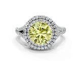 White gold Fancy Yellow Round  Cut Double Halo Split Shank Diamond Ring with Prong Setting_48