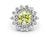 White gold Fancy Yellow Round Cut Halo Cluster Diamond Ring with Pave Band and Four-Prong Setting_12