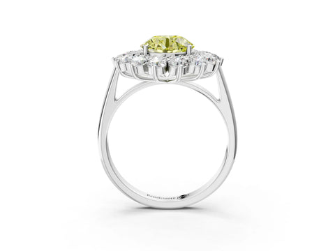 White gold Fancy Yellow Round Cut Halo Cluster Diamond Ring with Pave Band and Four-Prong Setting_15